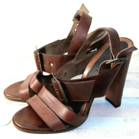 Marni BROWN GENUINE LEATHER SUEDE 4.5" HEEL WOMEN'S SANDALS SLINGBACK Sz 38 - Picture 5 of 9